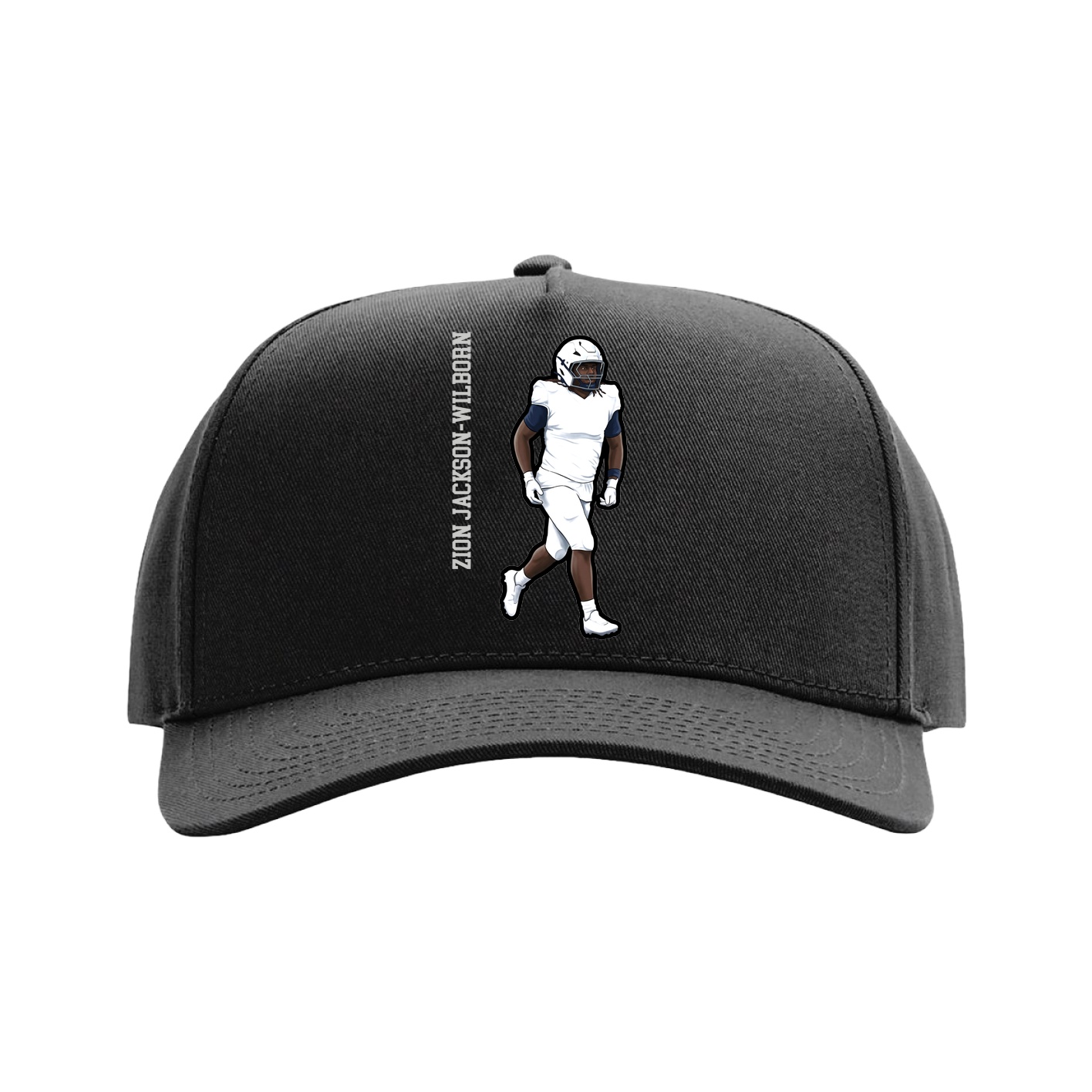 Full Fabric Five-Panel Champ Cap — Name Vertical in Black
