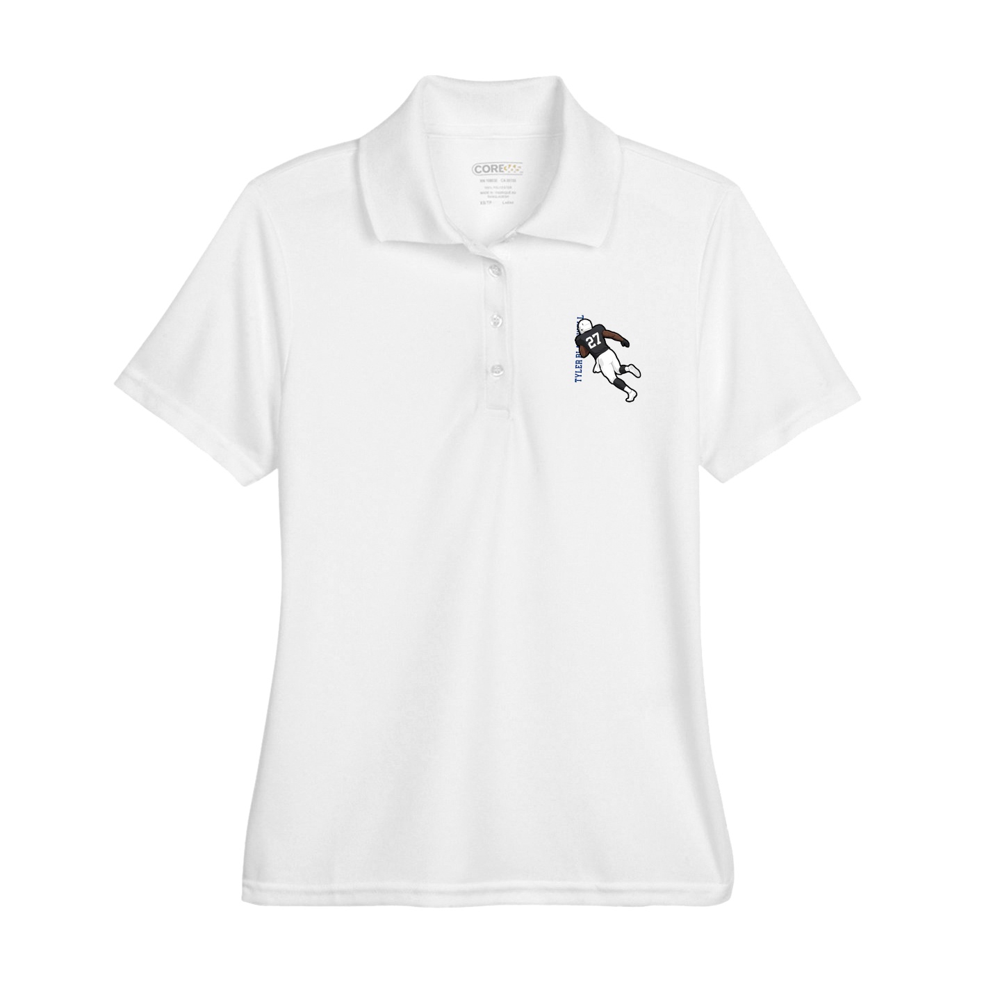 Womens Performance Polo — Name Vertical in White