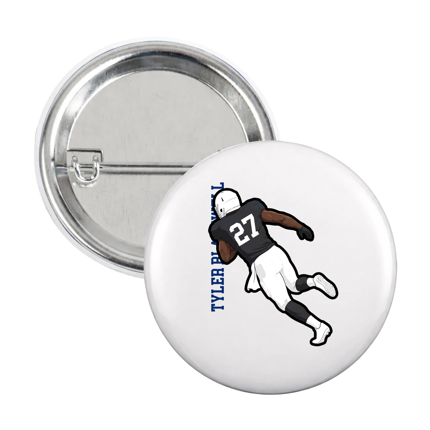 Game Day Button — Name Vertical in White