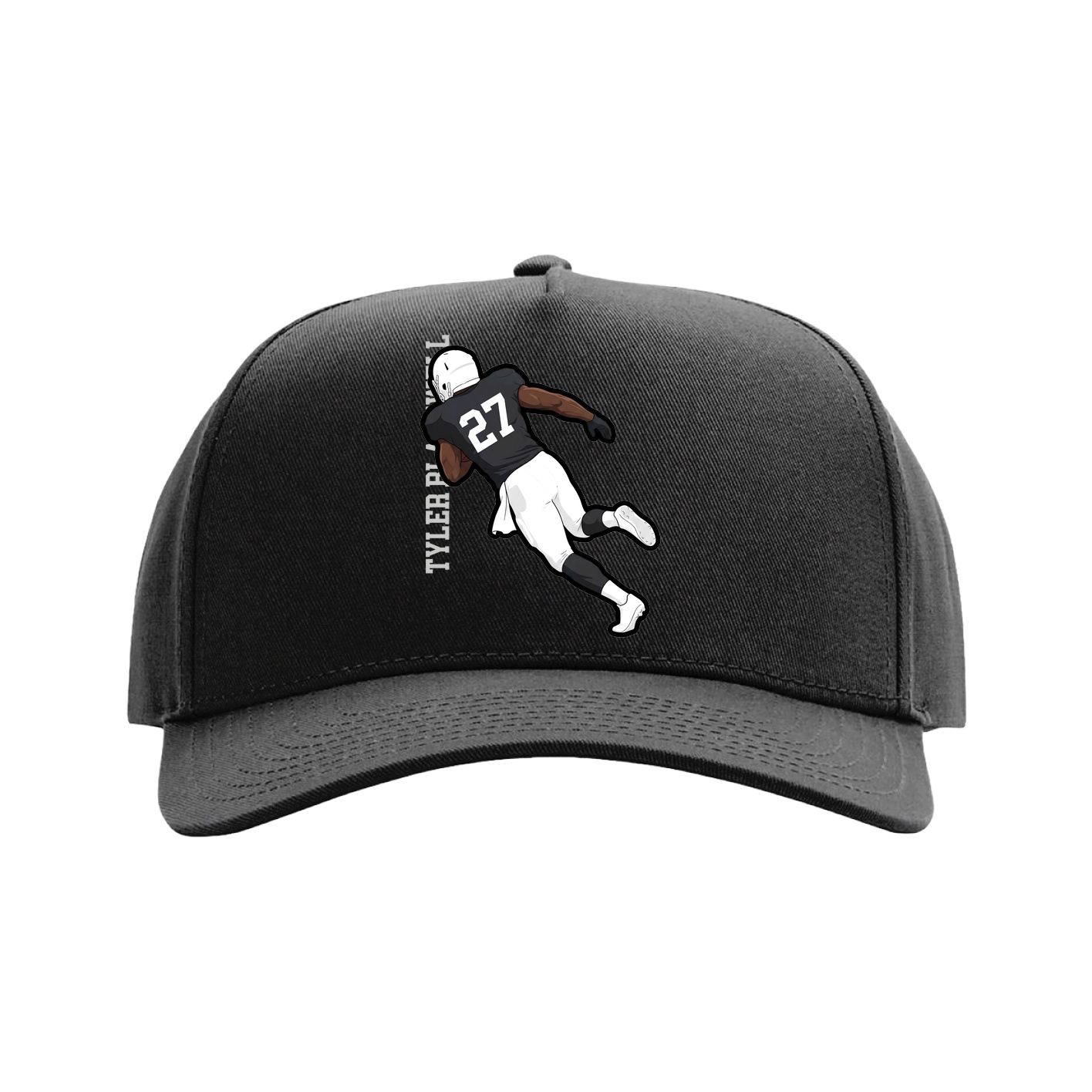 Full Fabric Five-Panel Champ Cap — Name Vertical in Black