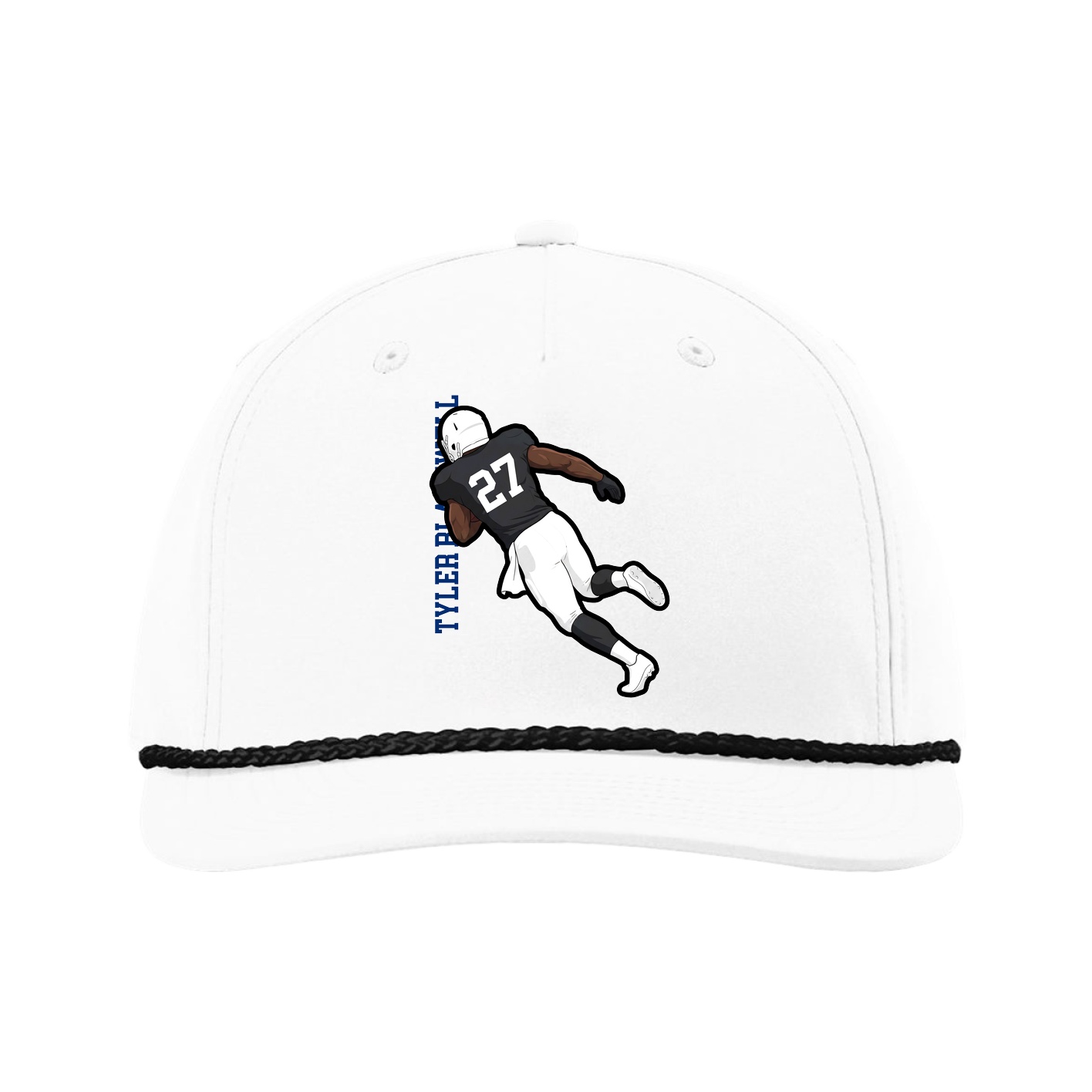 Five-Panel Classic Rope Cap — Name Vertical in White
