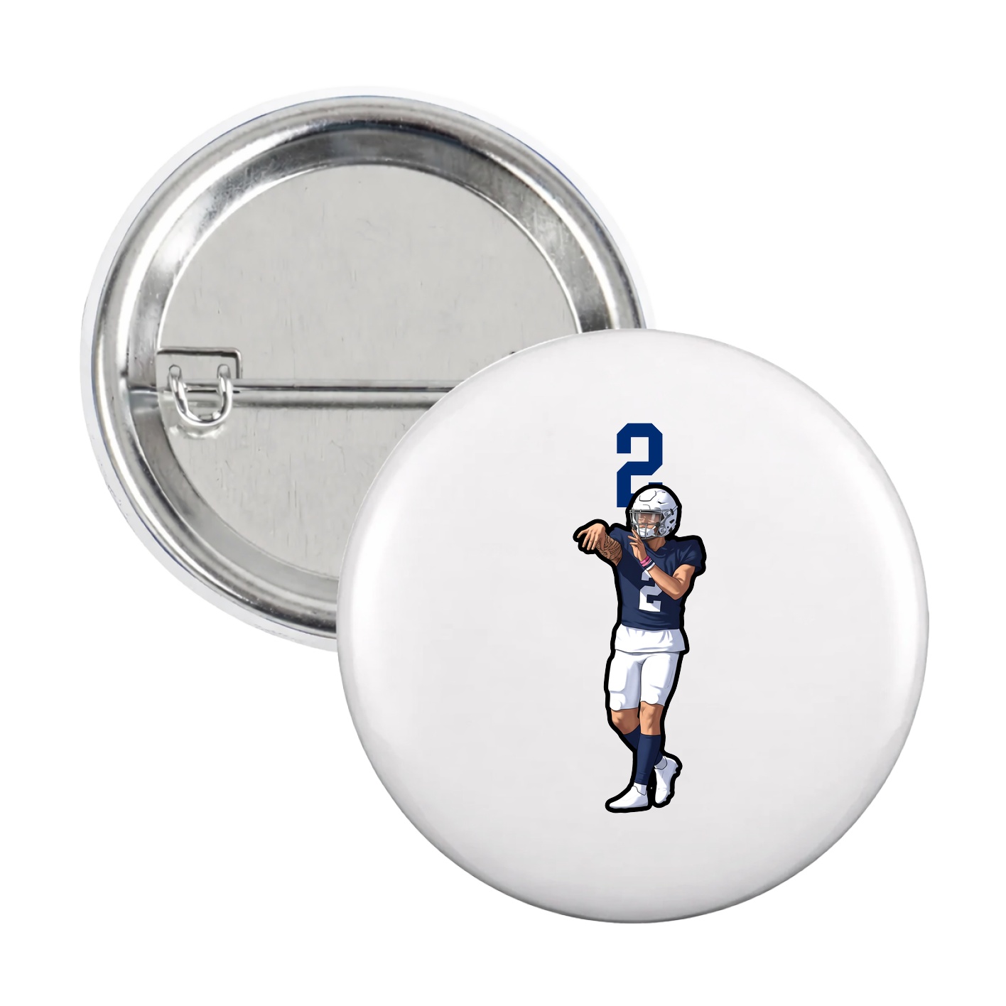 Game Day Button — Number Top in White