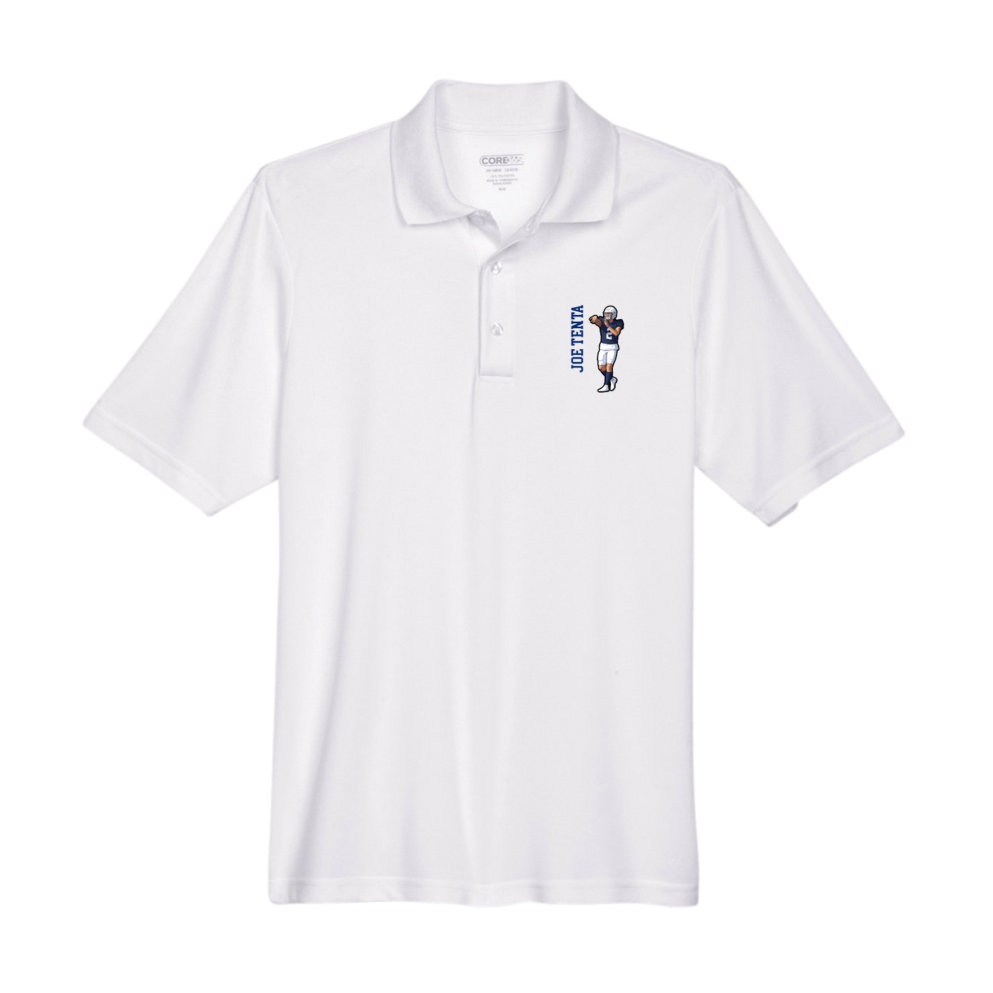 Performance Polo — Name Vertical in White