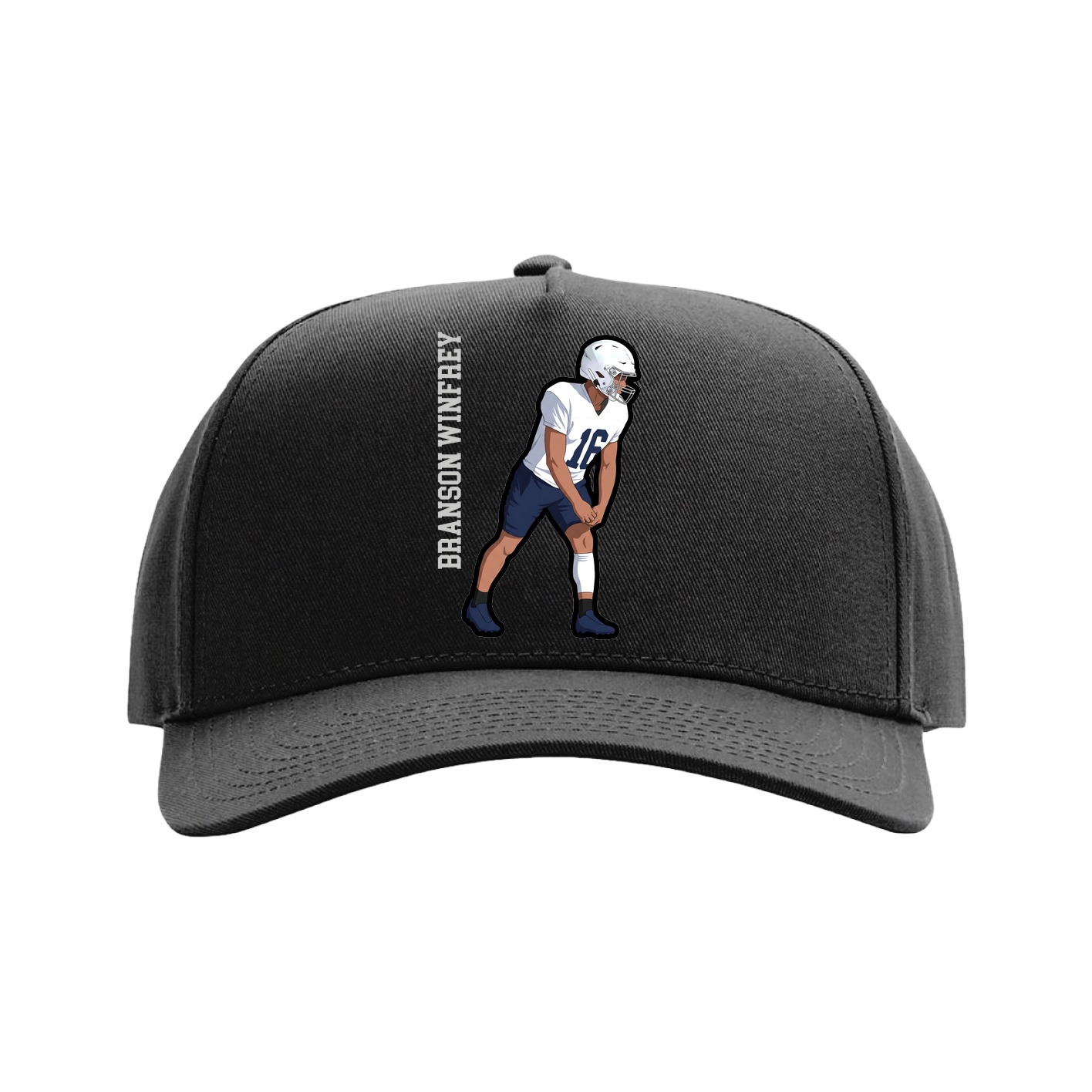 Full Fabric Five-Panel Champ Cap — Name Vertical in Black