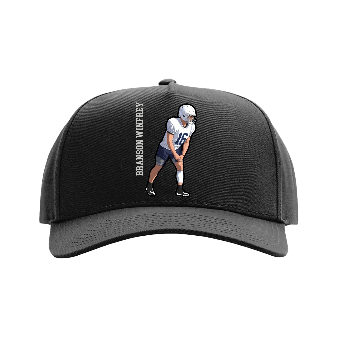 Full Fabric Five-Panel Champ Cap — Name Vertical in Black