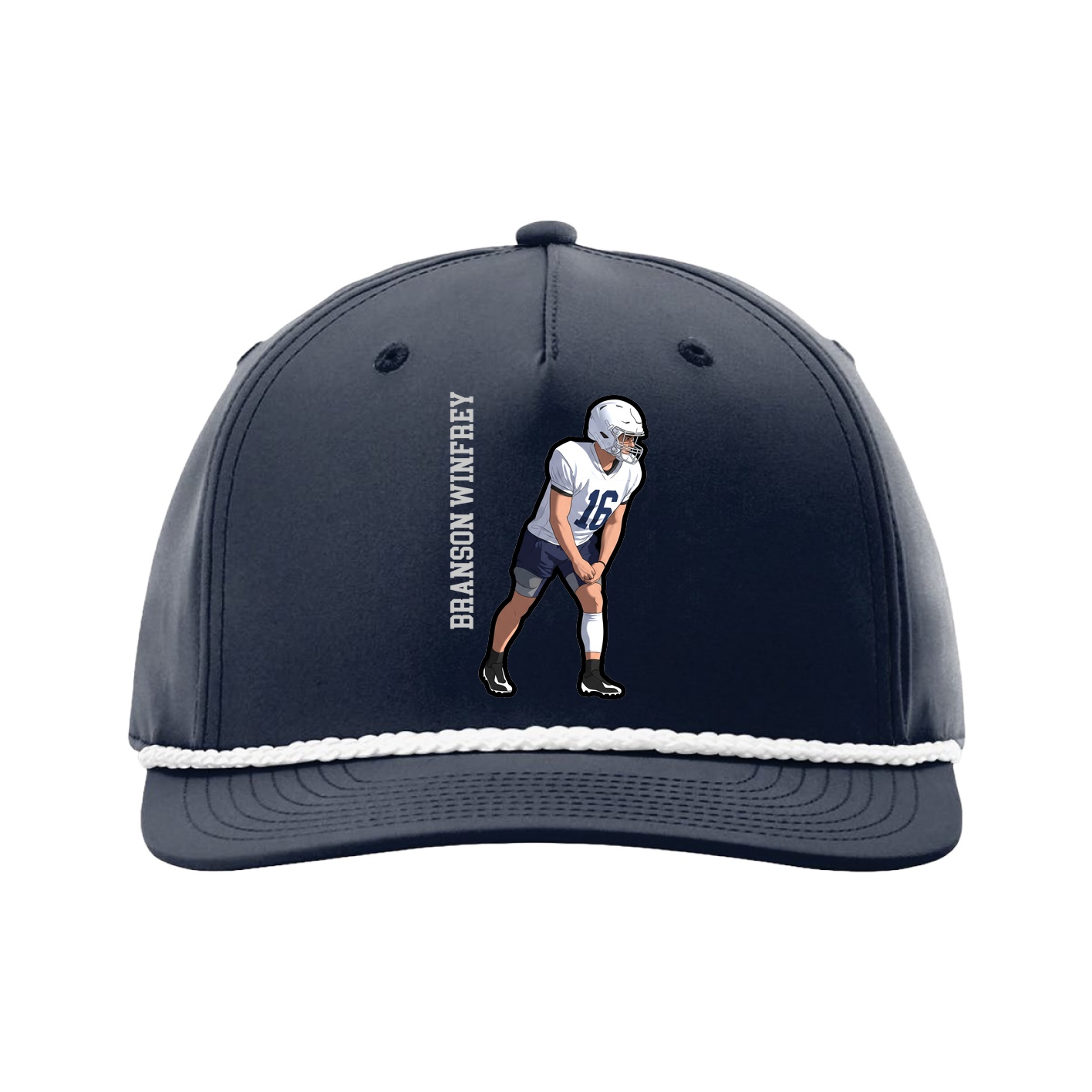 Five-Panel Classic Rope Cap — Name Vertical in Navy