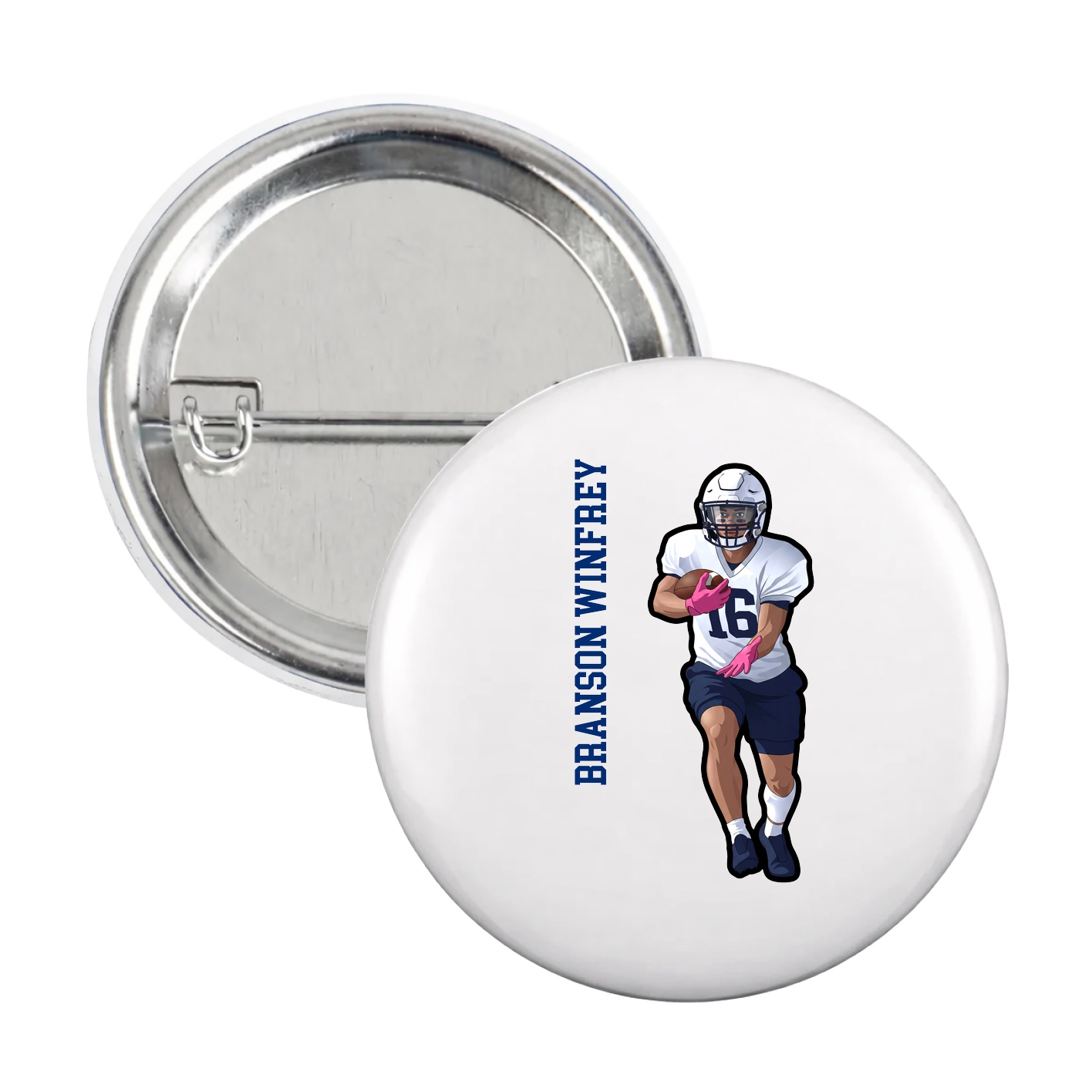 Game Day Button — Name Vertical in White
