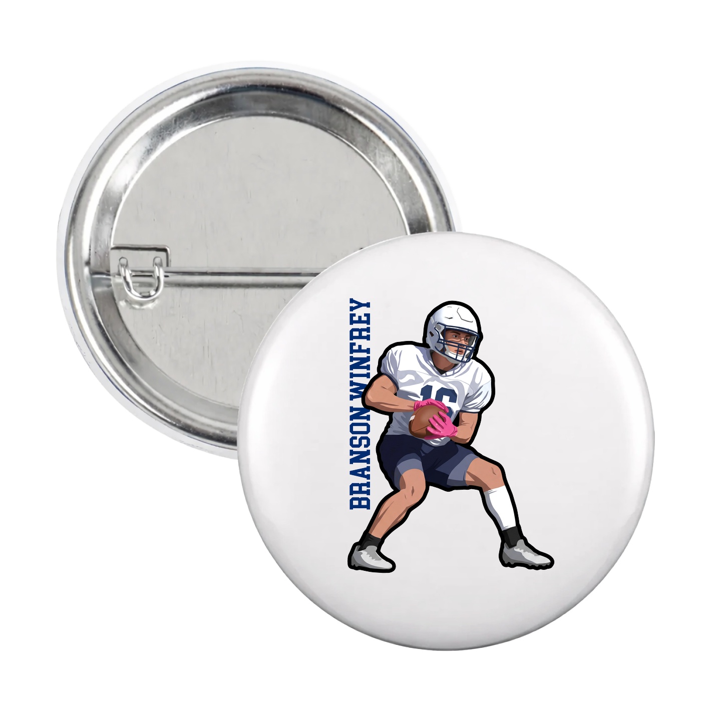 Game Day Button — Name Vertical in White