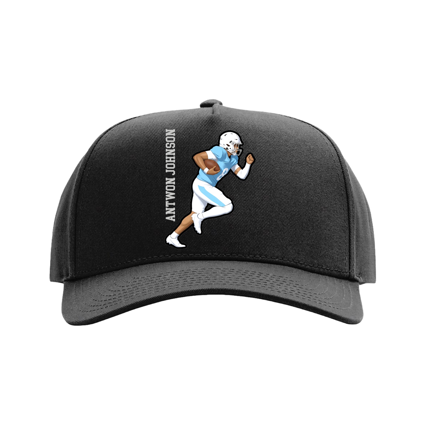 Full Fabric Five-Panel Champ Cap — Name Vertical in Black
