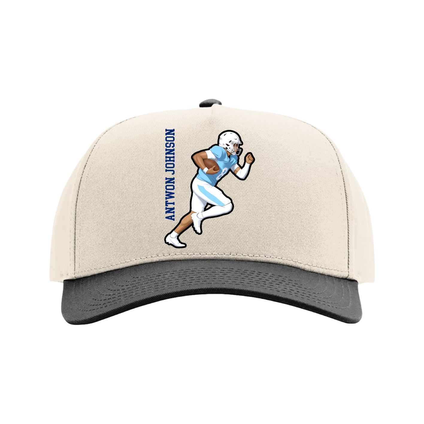 Full Fabric Five-Panel Champ Cap — Name Vertical in Cream/Black