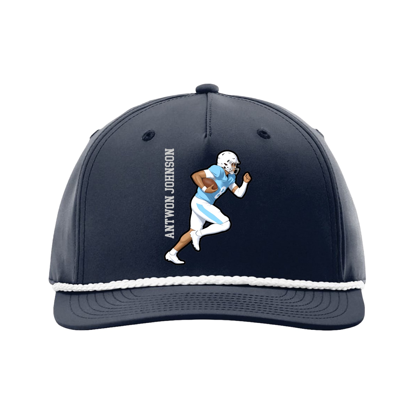 Five-Panel Classic Rope Cap — Name Vertical in Navy