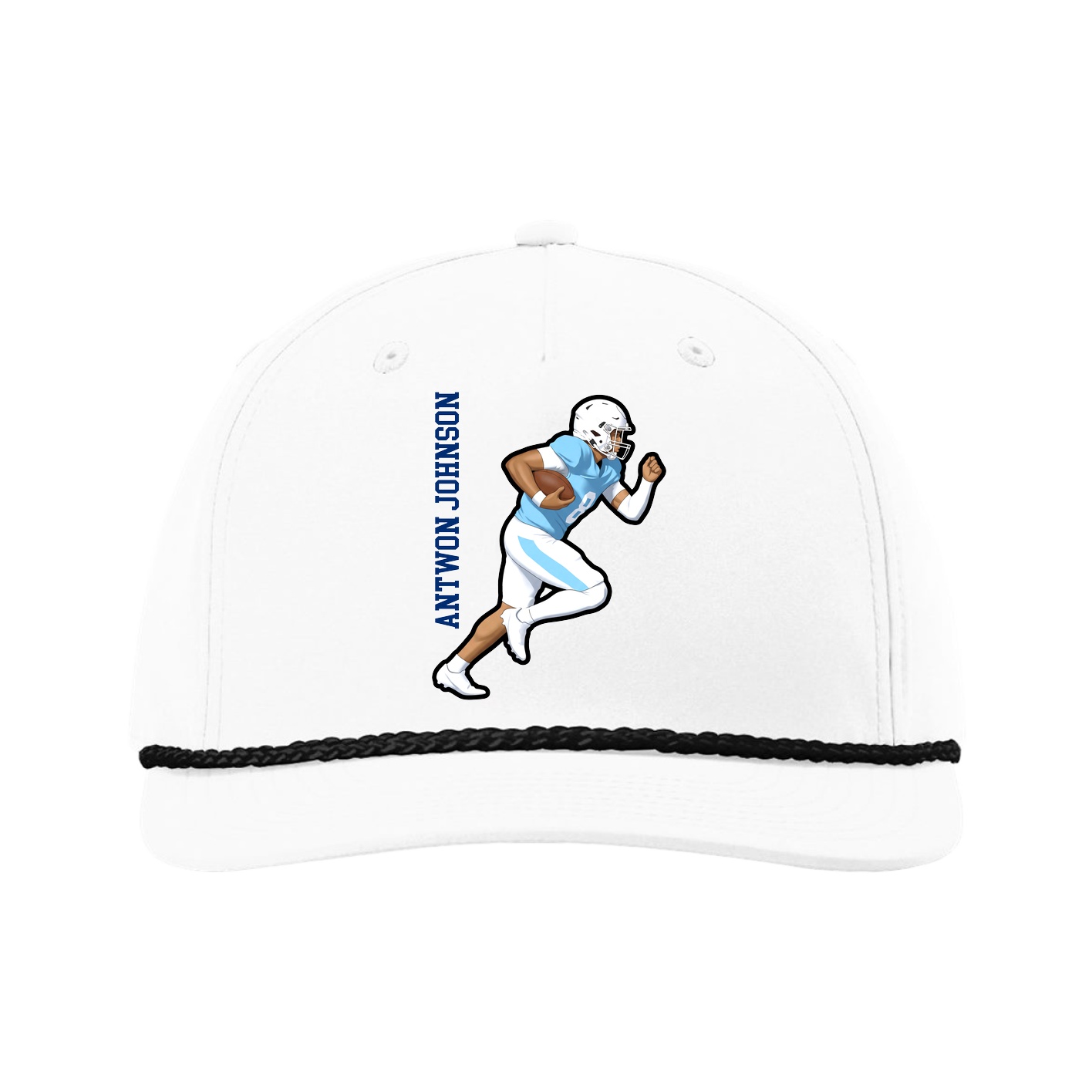 Five-Panel Classic Rope Cap — Name Vertical in White