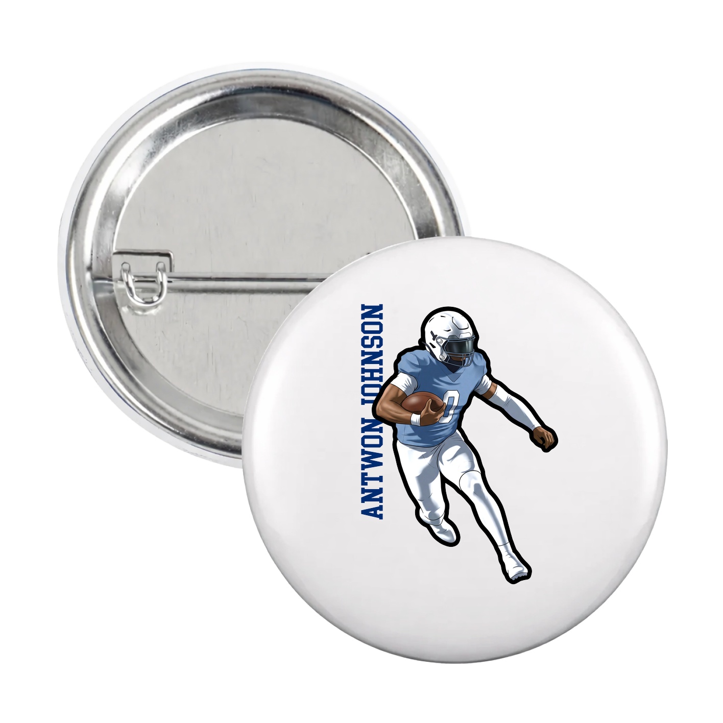 Game Day Button — Name Vertical in White