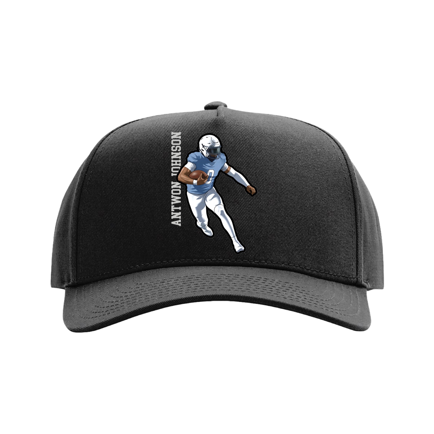 Full Fabric Five-Panel Champ Cap — Name Vertical in Black