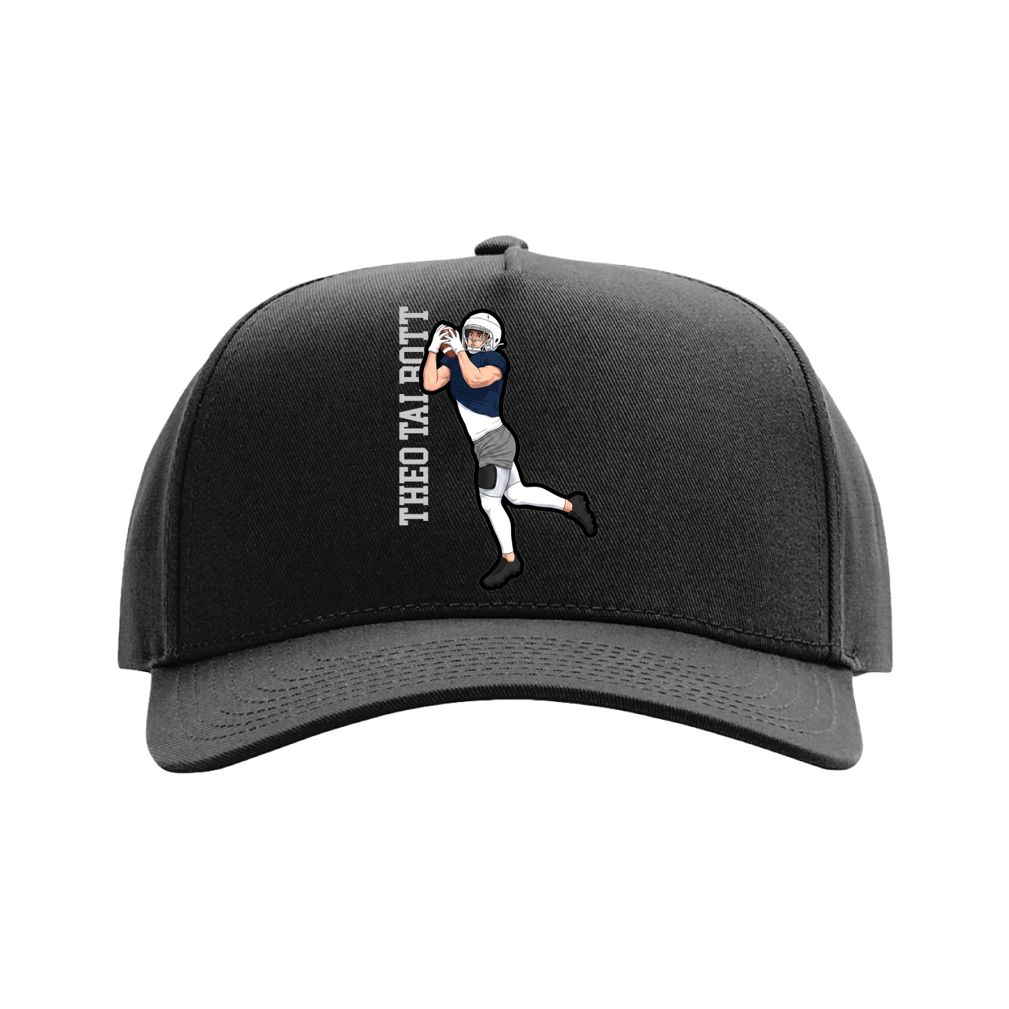 Full Fabric Five-Panel Champ Cap — Name Vertical in Black