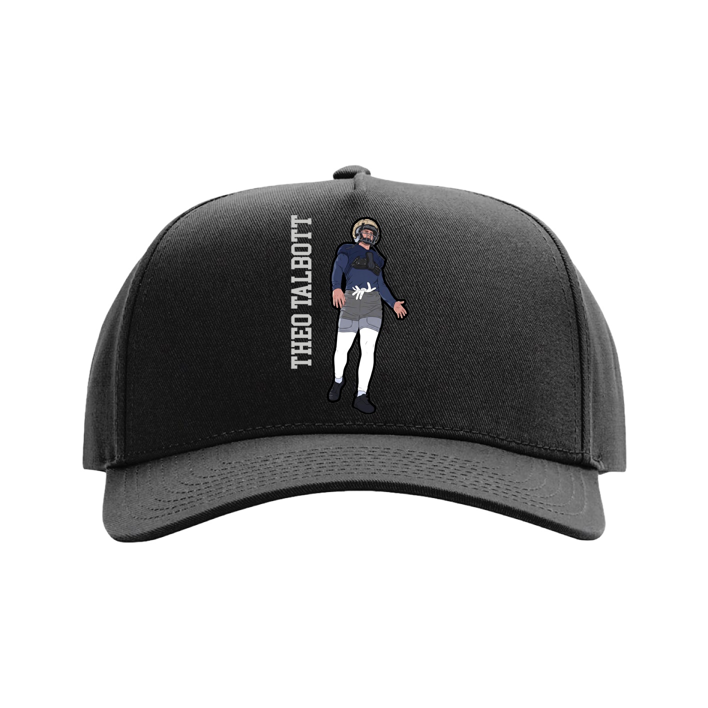 Full Fabric Five-Panel Champ Cap — Name Vertical in Black