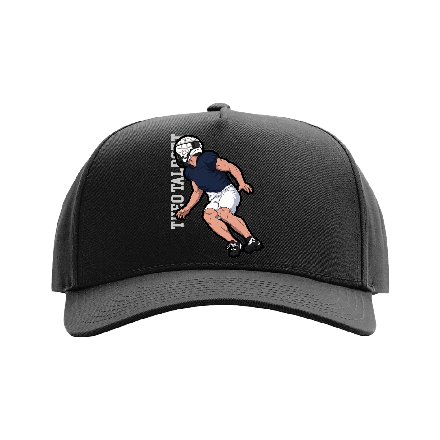 Full Fabric Five-Panel Champ Cap — Name Vertical in Black
