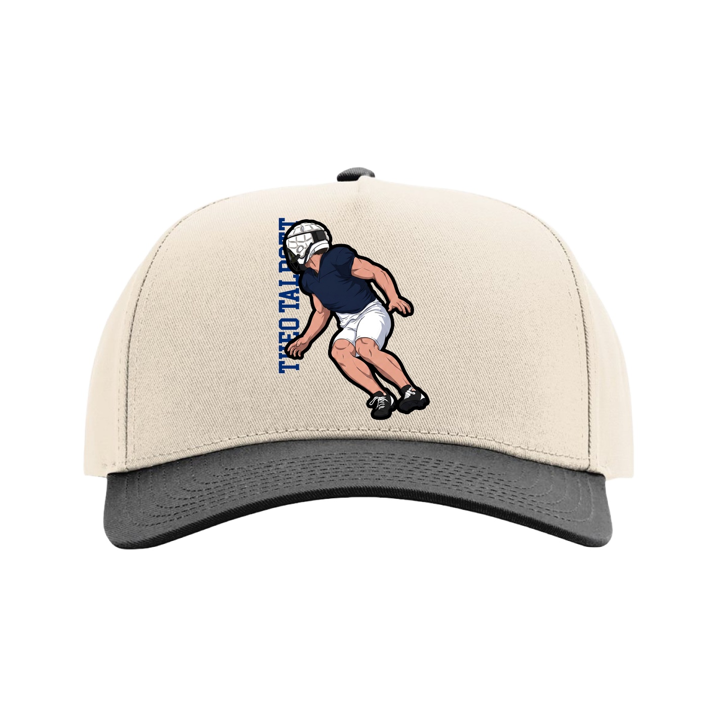 Full Fabric Five-Panel Champ Cap — Name Vertical in Cream/Black