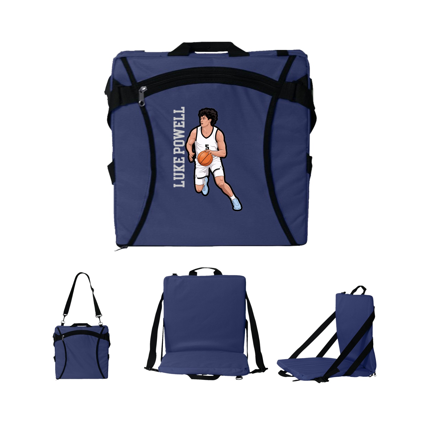 Folding Stadium Seat — Name Vertical in Navy