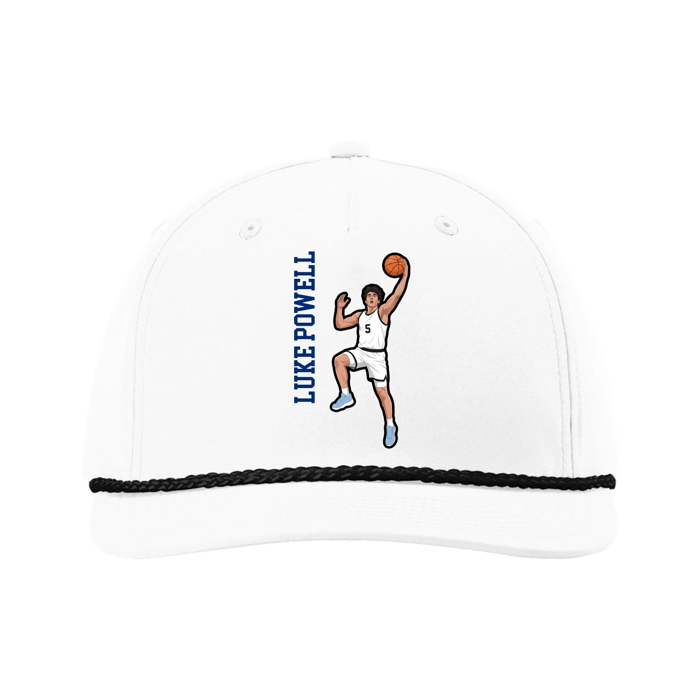 Five-Panel Classic Rope Cap — Name Vertical in White
