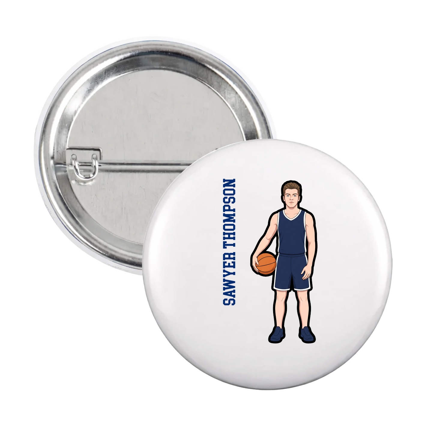 Game Day Button — Name Vertical in White