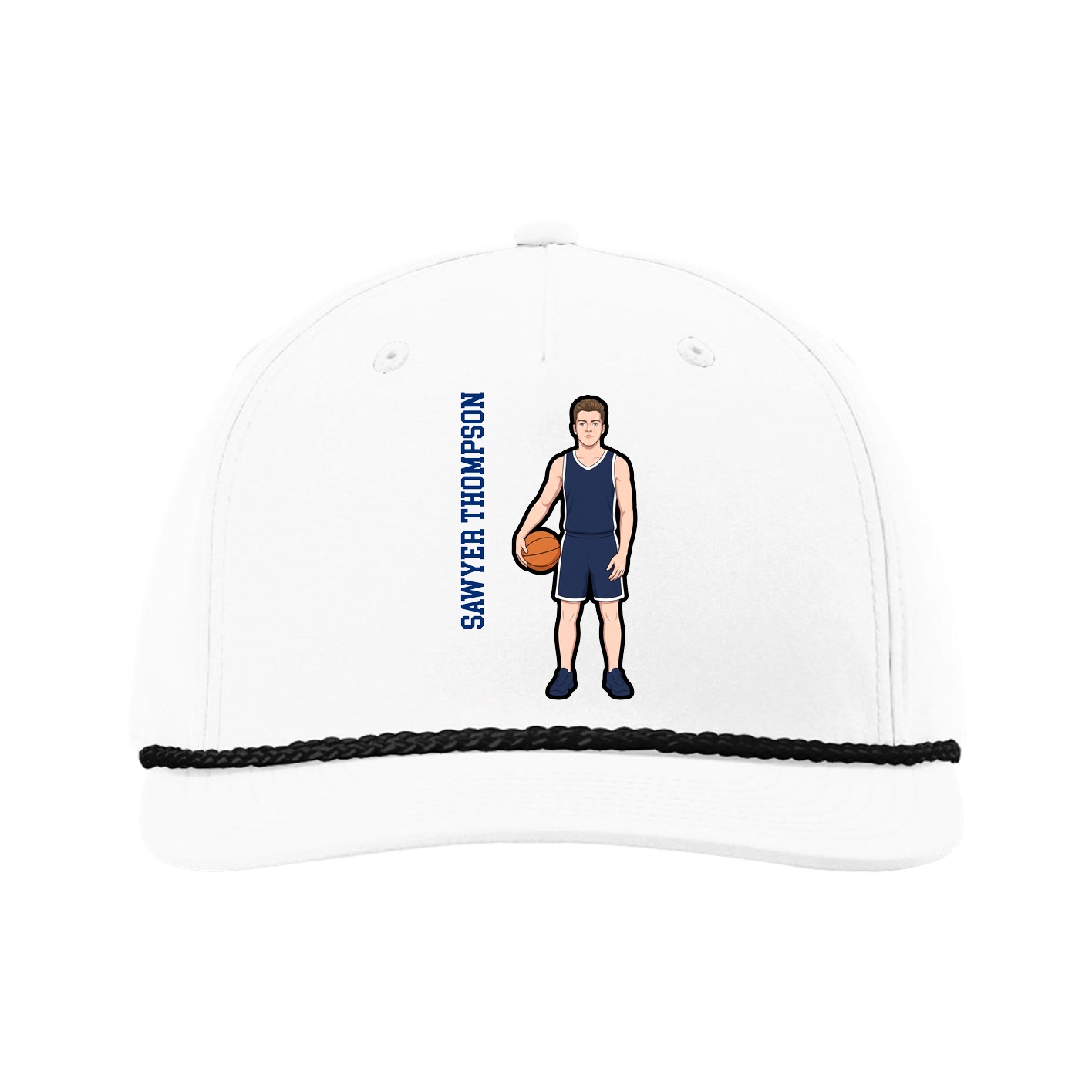 Five-Panel Classic Rope Cap — Name Vertical in White
