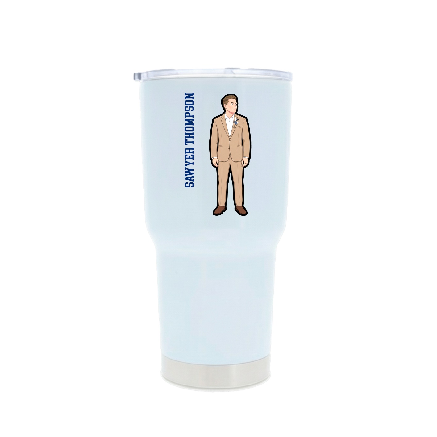 30oz Stainless Steel Tumbler — Name Vertical in White