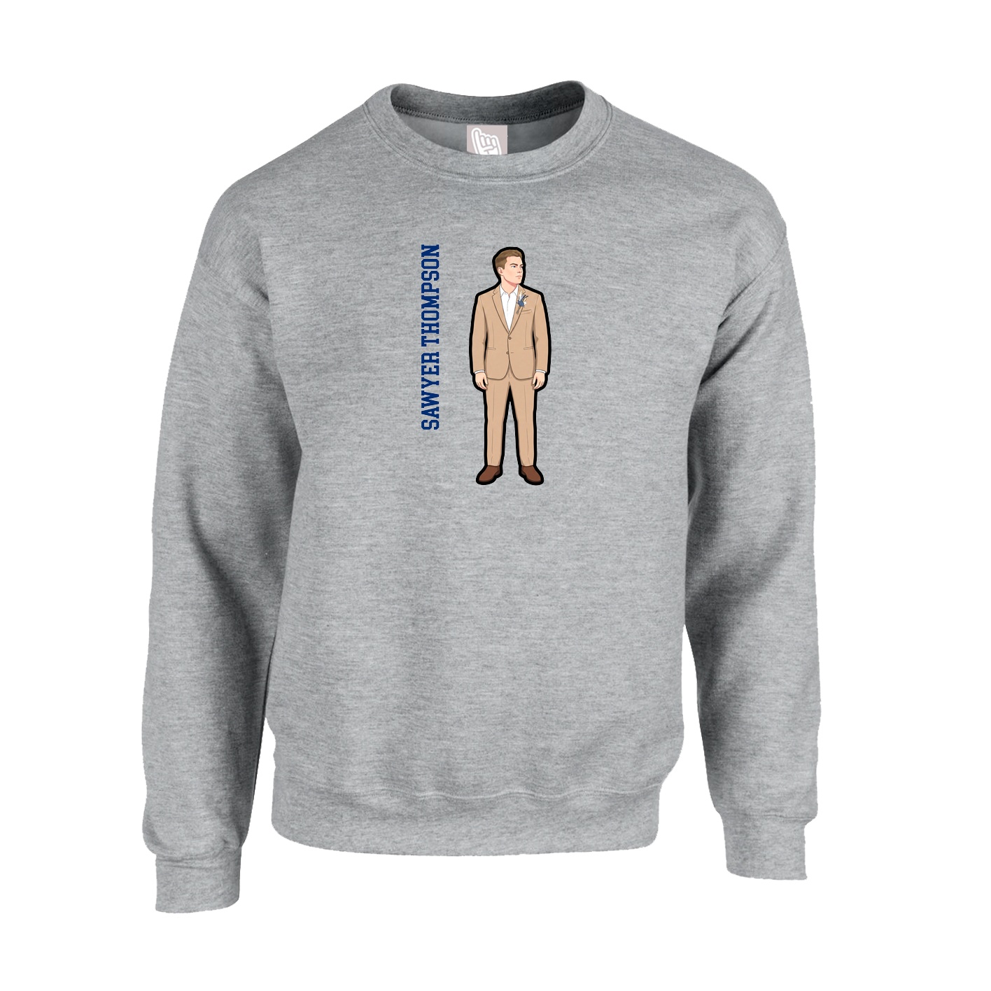 Fleece Crew — Name Vertical in Grey