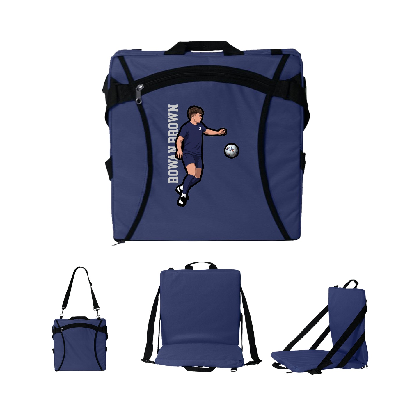 Folding Stadium Seat — Name Vertical in Navy