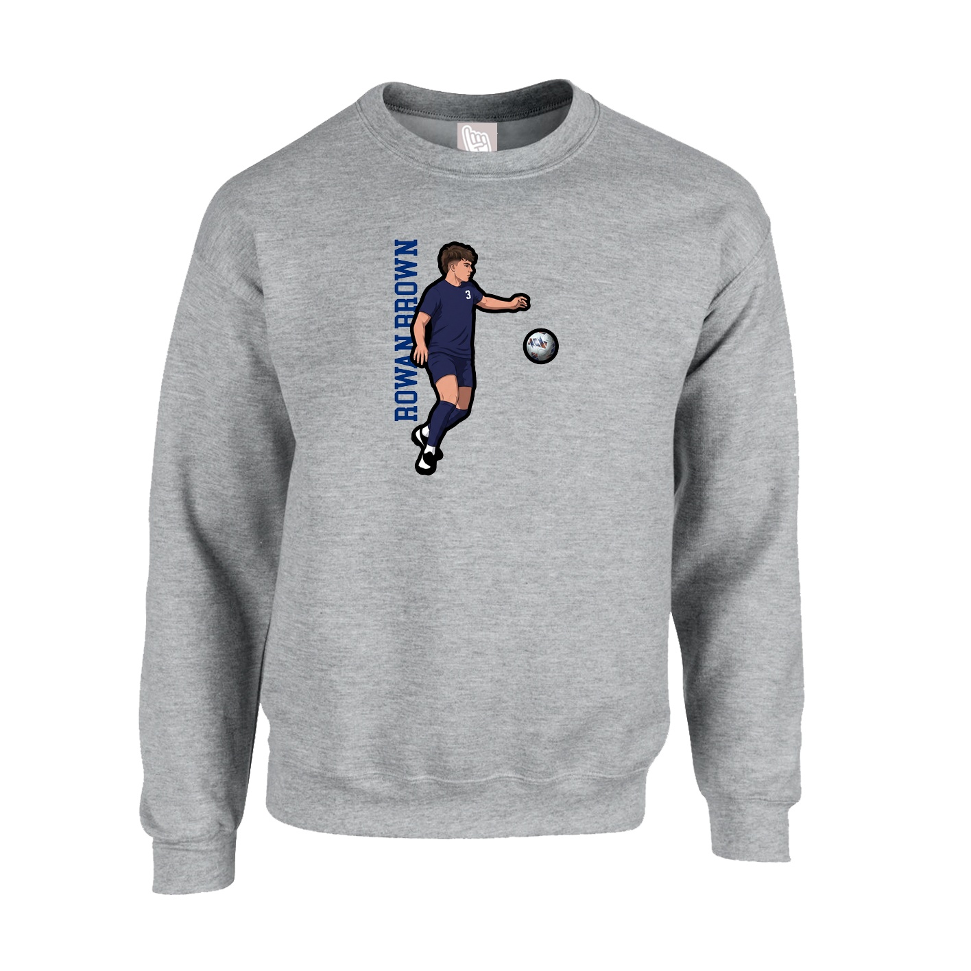 Fleece Crew — Name Vertical in Grey