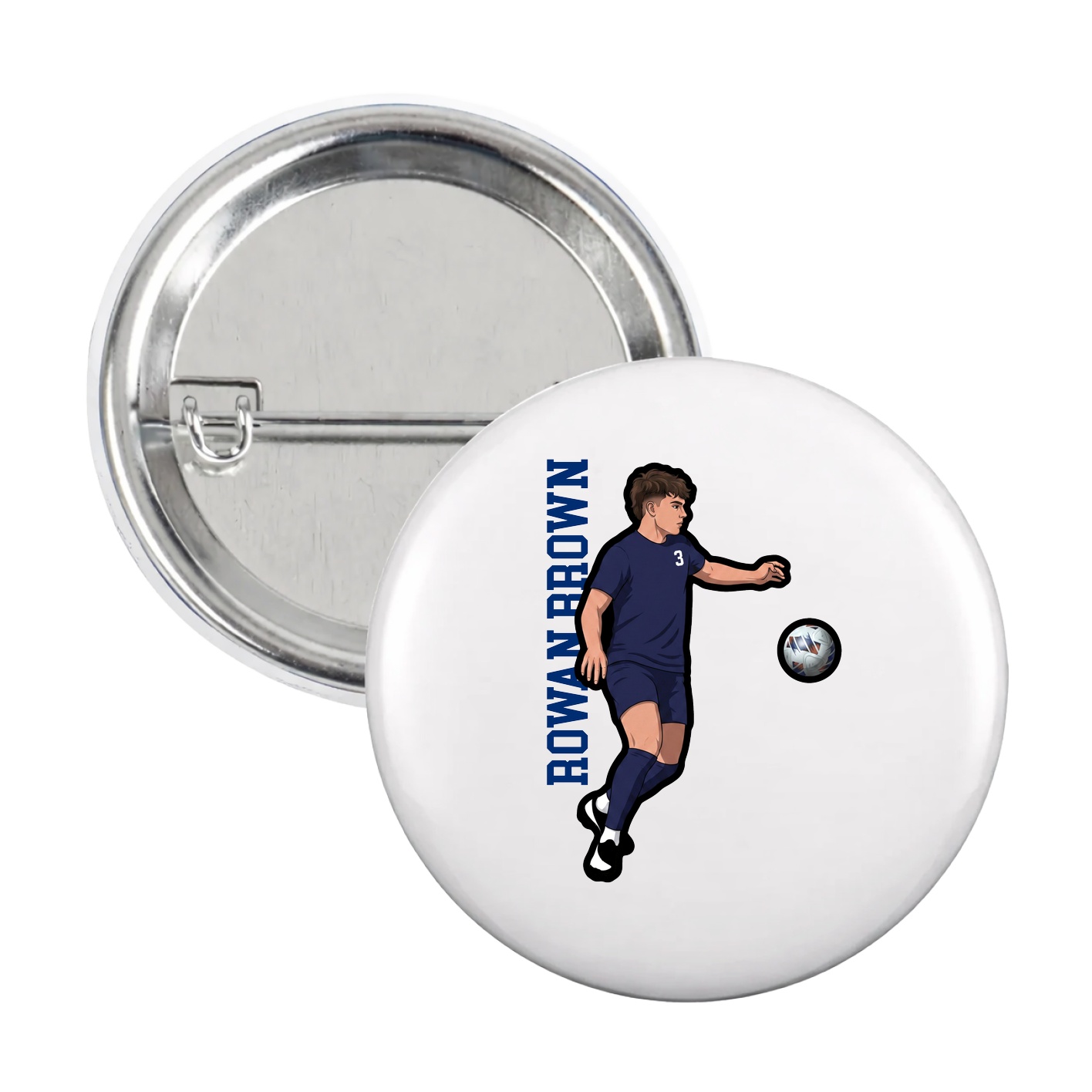 Game Day Button — Name Vertical in White