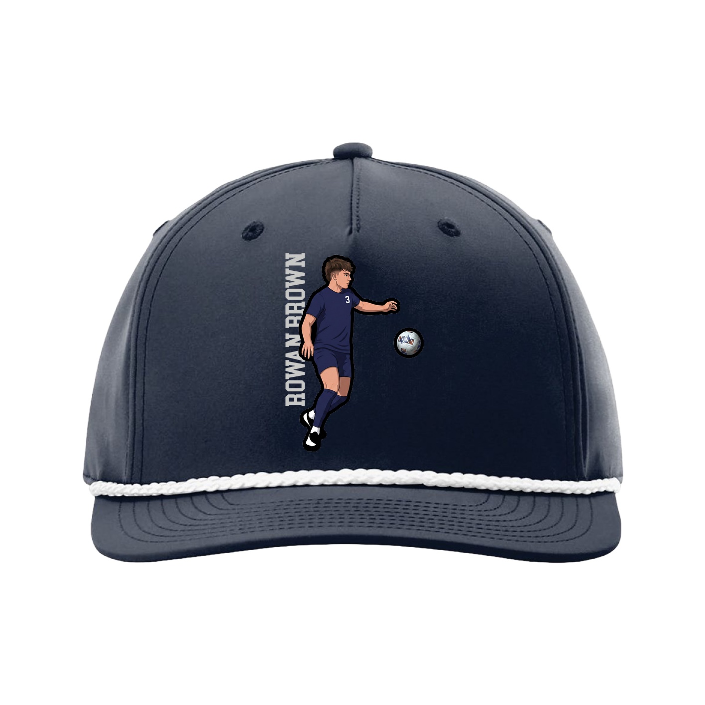 Five-Panel Classic Rope Cap — Name Vertical in Navy