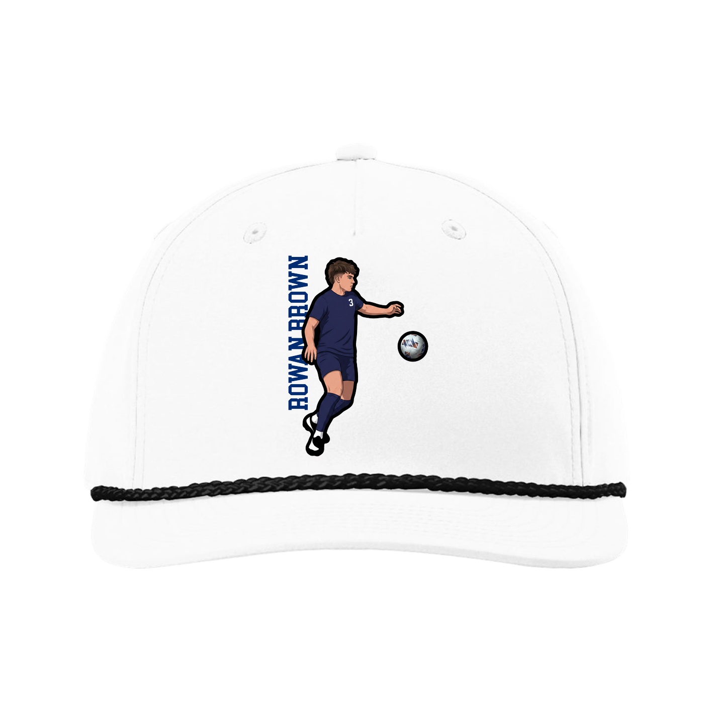 Five-Panel Classic Rope Cap — Name Vertical in White