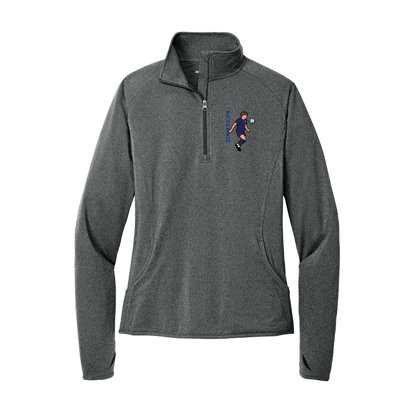 Women's Q-Zip Pullover — Name Vertical in Grey
