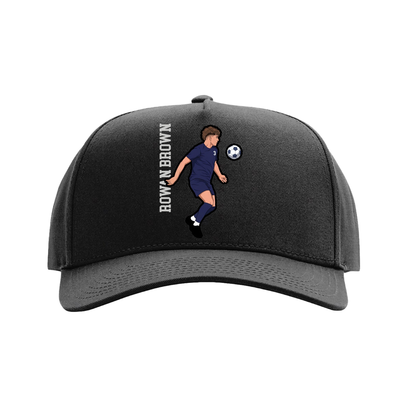 Full Fabric Five-Panel Champ Cap — Name Vertical in Black