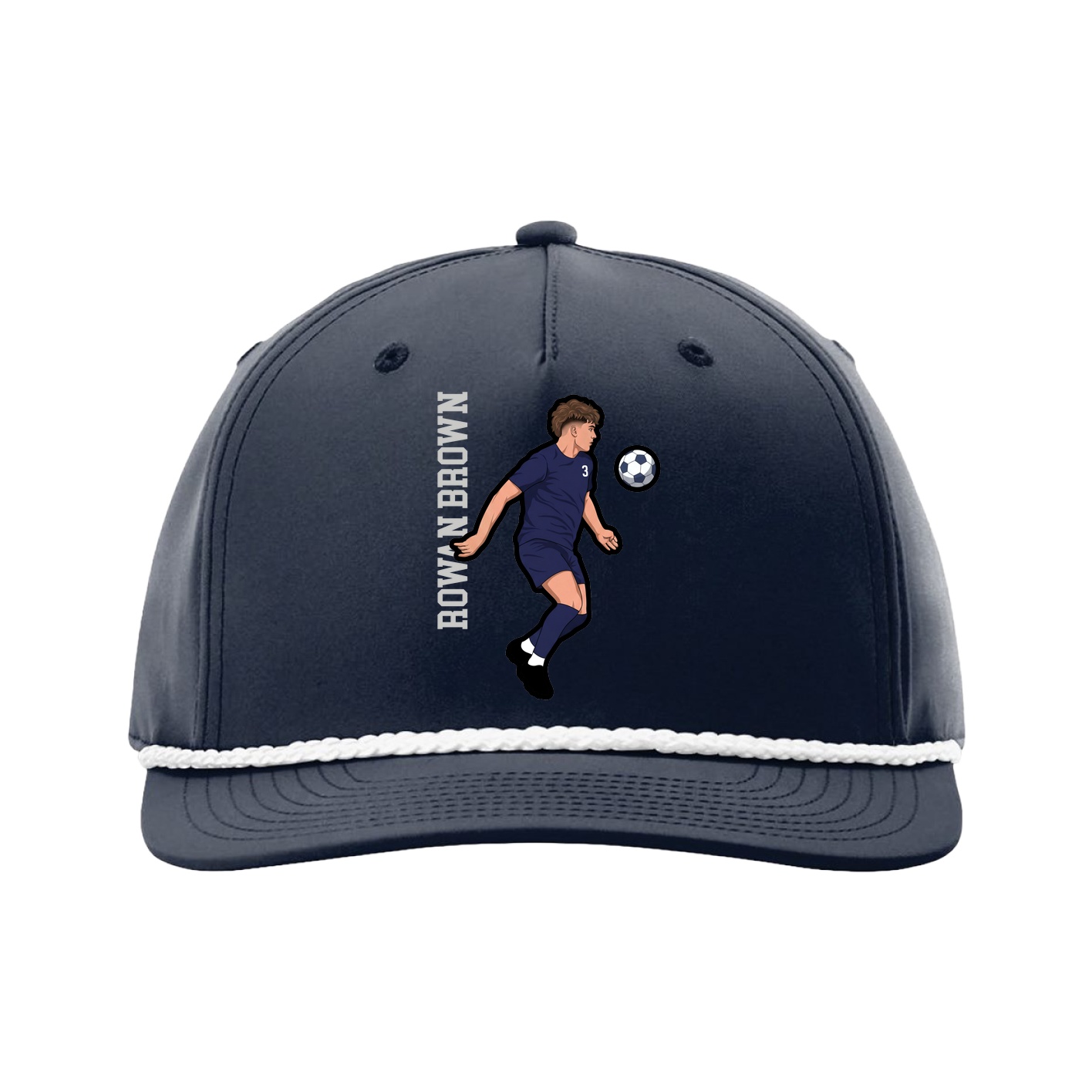 Five-Panel Classic Rope Cap — Name Vertical in Navy