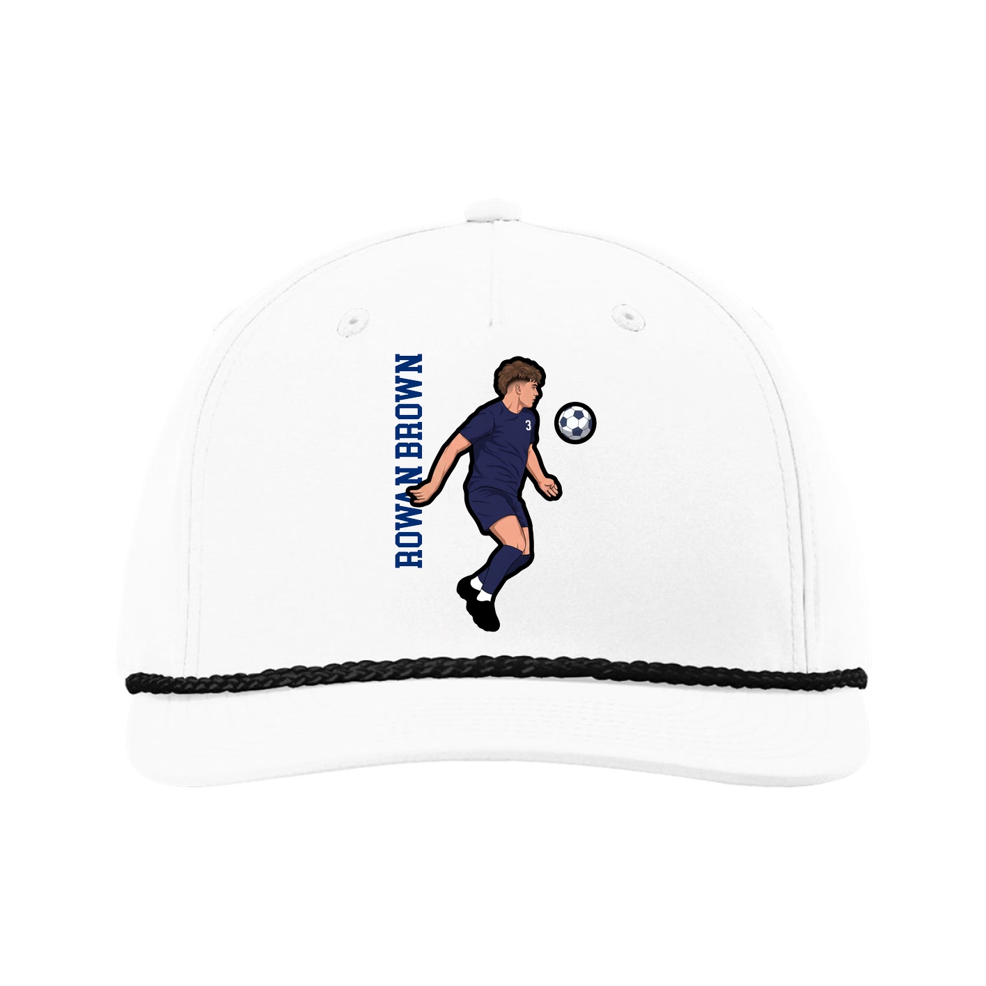 Five-Panel Classic Rope Cap — Name Vertical in White