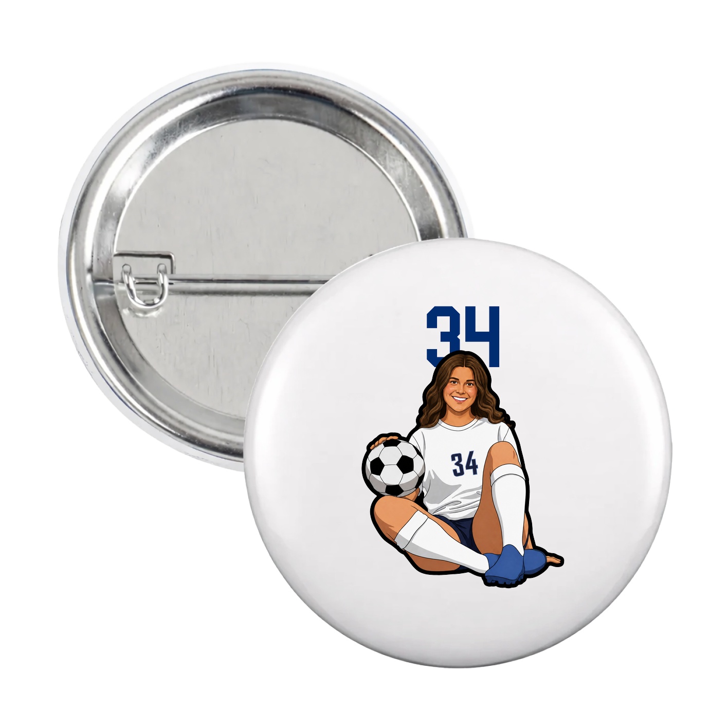 Game Day Button — Number Top in White
