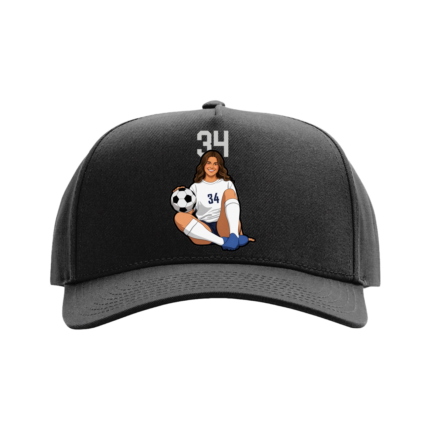 Full Fabric Five-Panel Champ Cap — Number Top in Black
