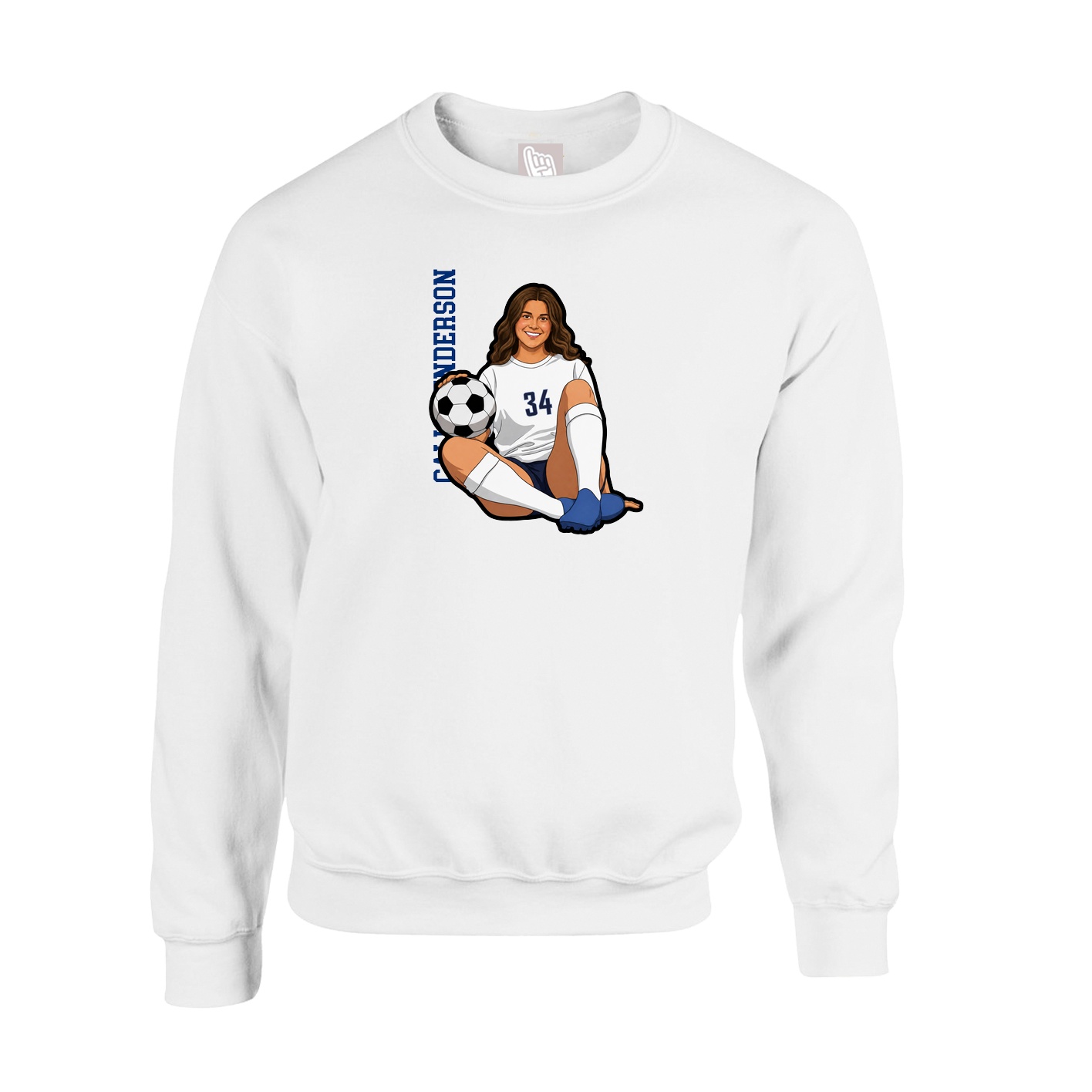 Fleece Crew — Name Vertical in White