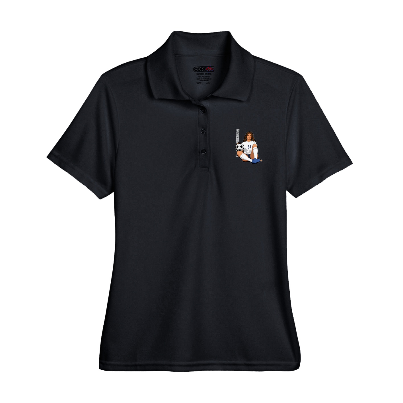 Womens Performance Polo — Name Vertical in Black
