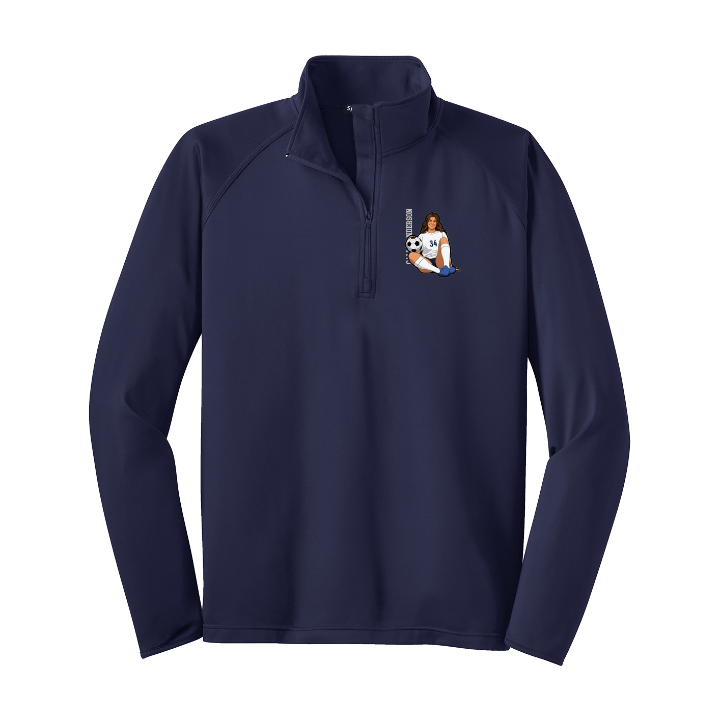 Q-Zip Pullover — Name Vertical in Navy