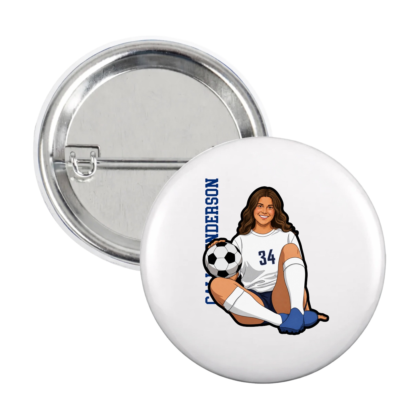 Game Day Button — Name Vertical in White