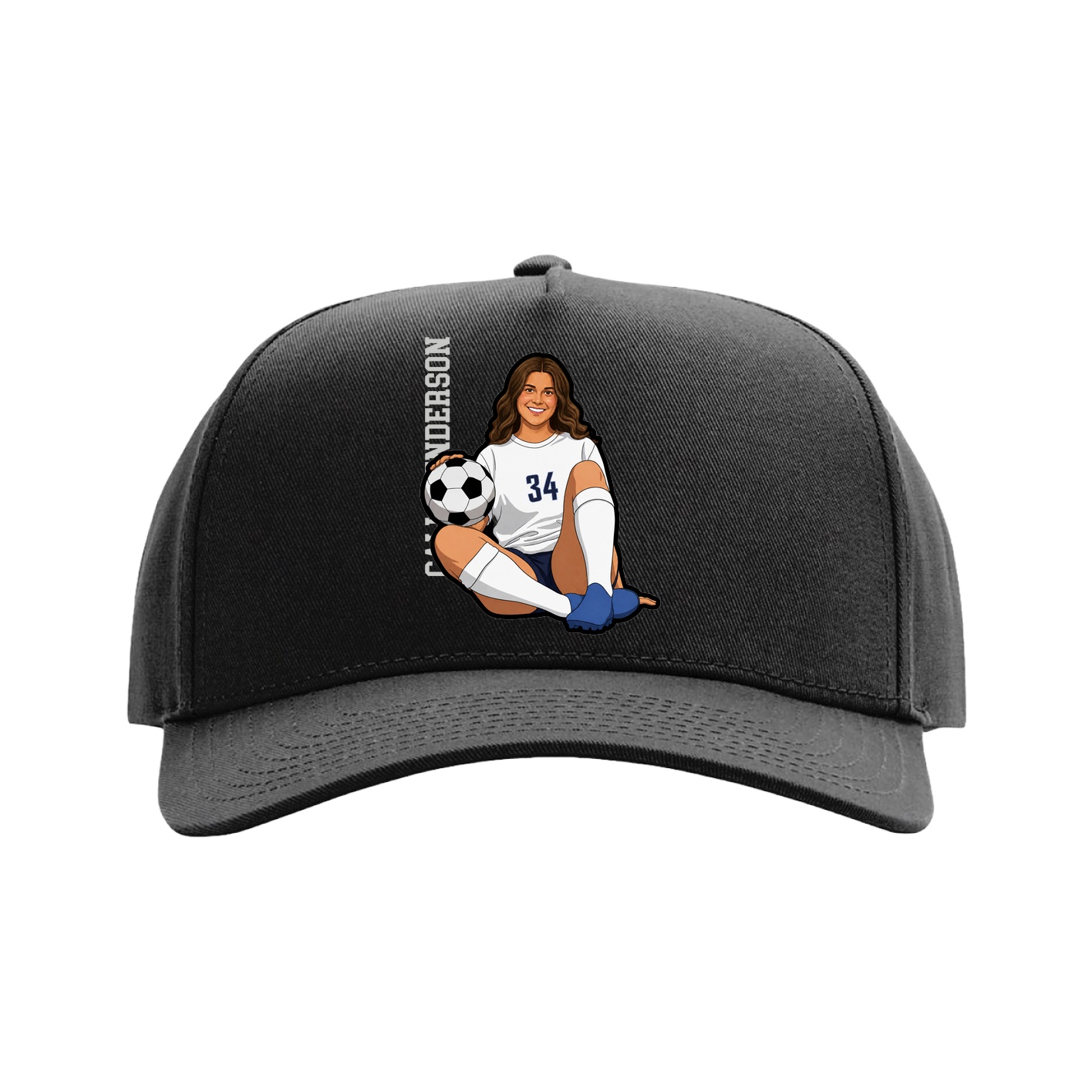 Full Fabric Five-Panel Champ Cap — Name Vertical in Black