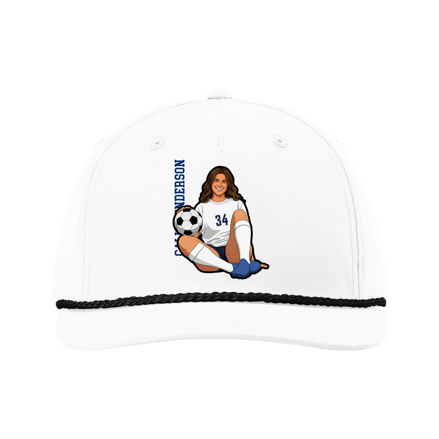 Five-Panel Classic Rope Cap — Name Vertical in White