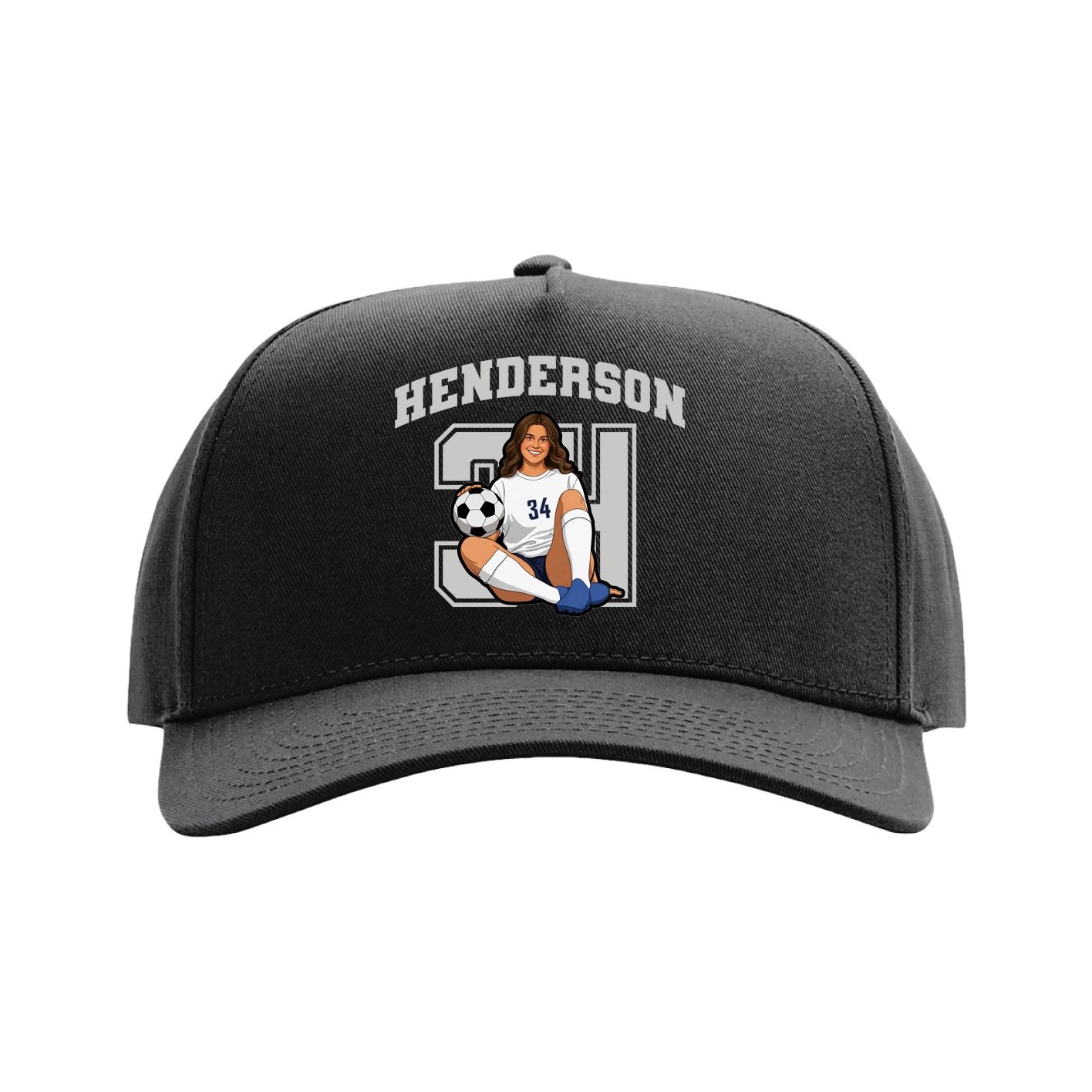 Full Fabric Five-Panel Champ Cap — Number in Black