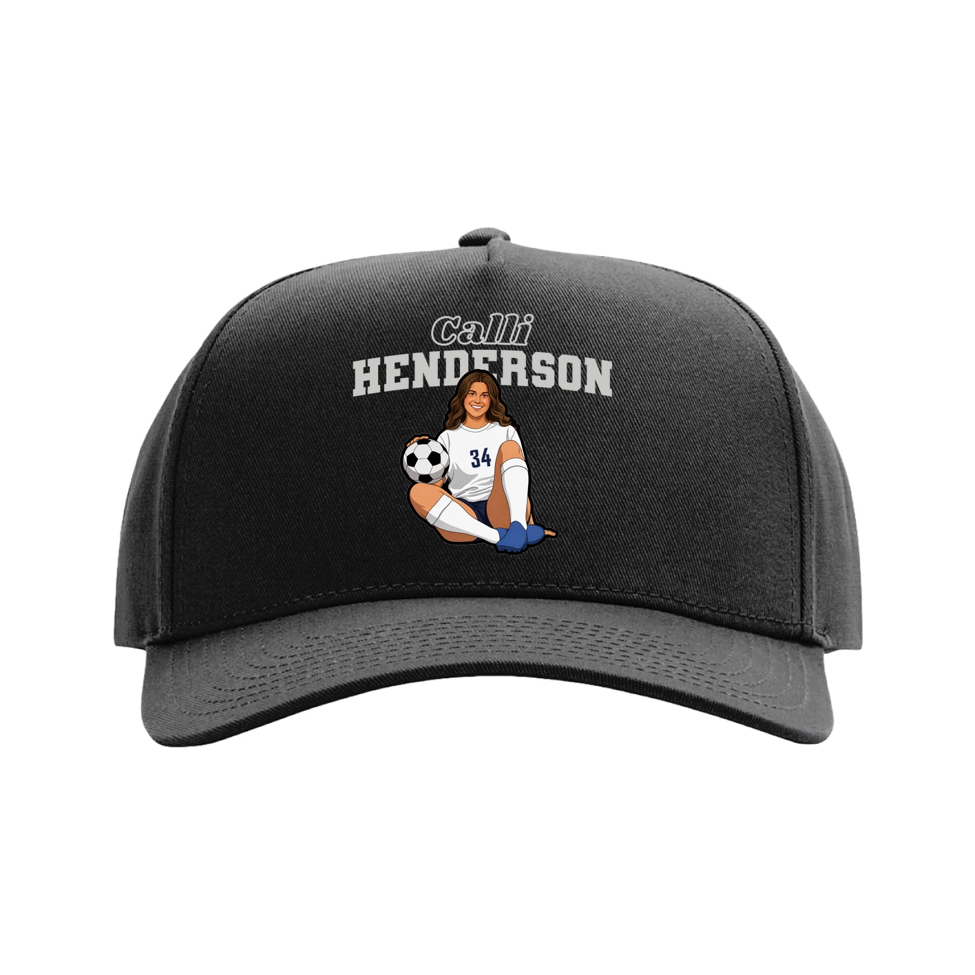 Full Fabric Five-Panel Champ Cap — Name Arch in Black