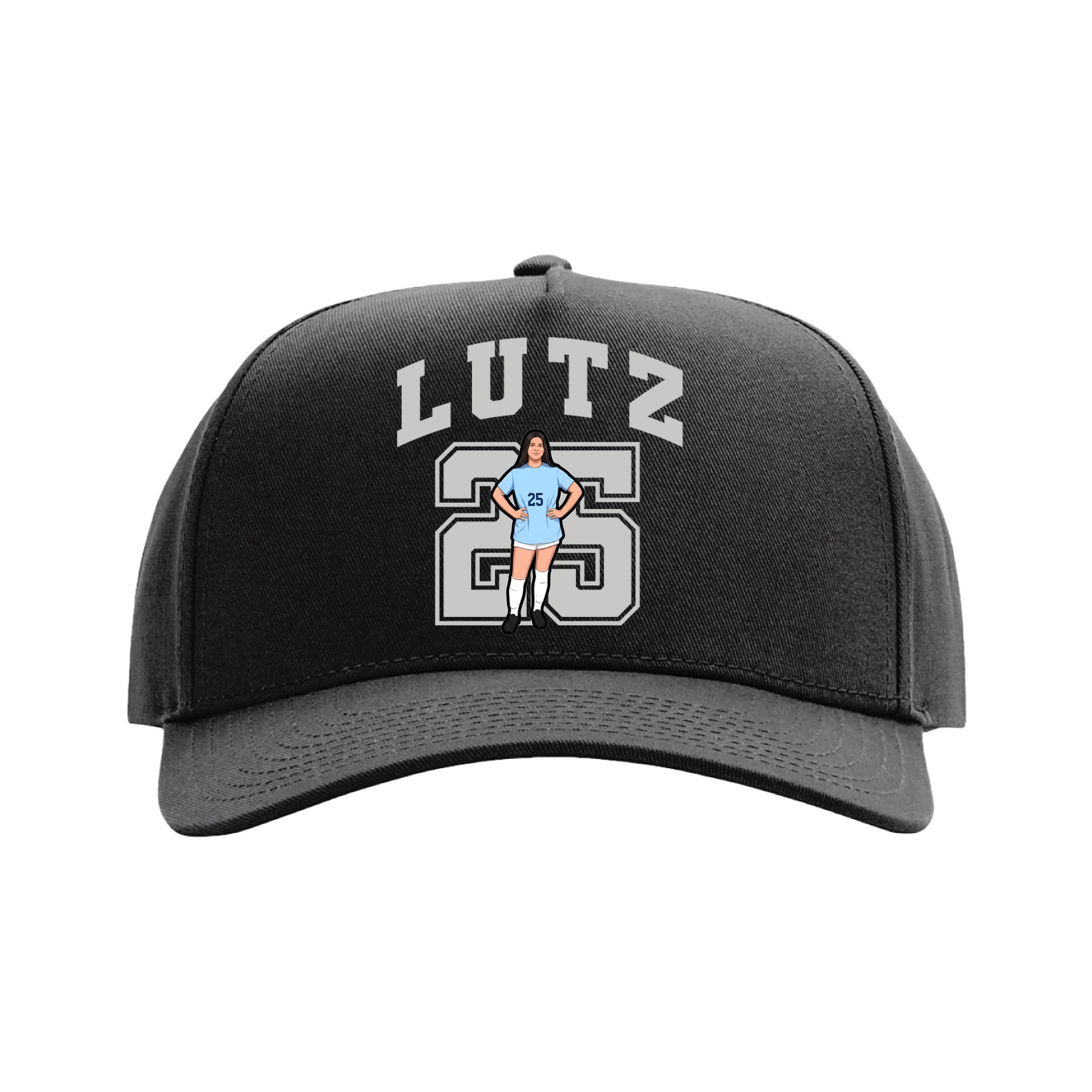 Full Fabric Five-Panel Champ Cap — Number in Black