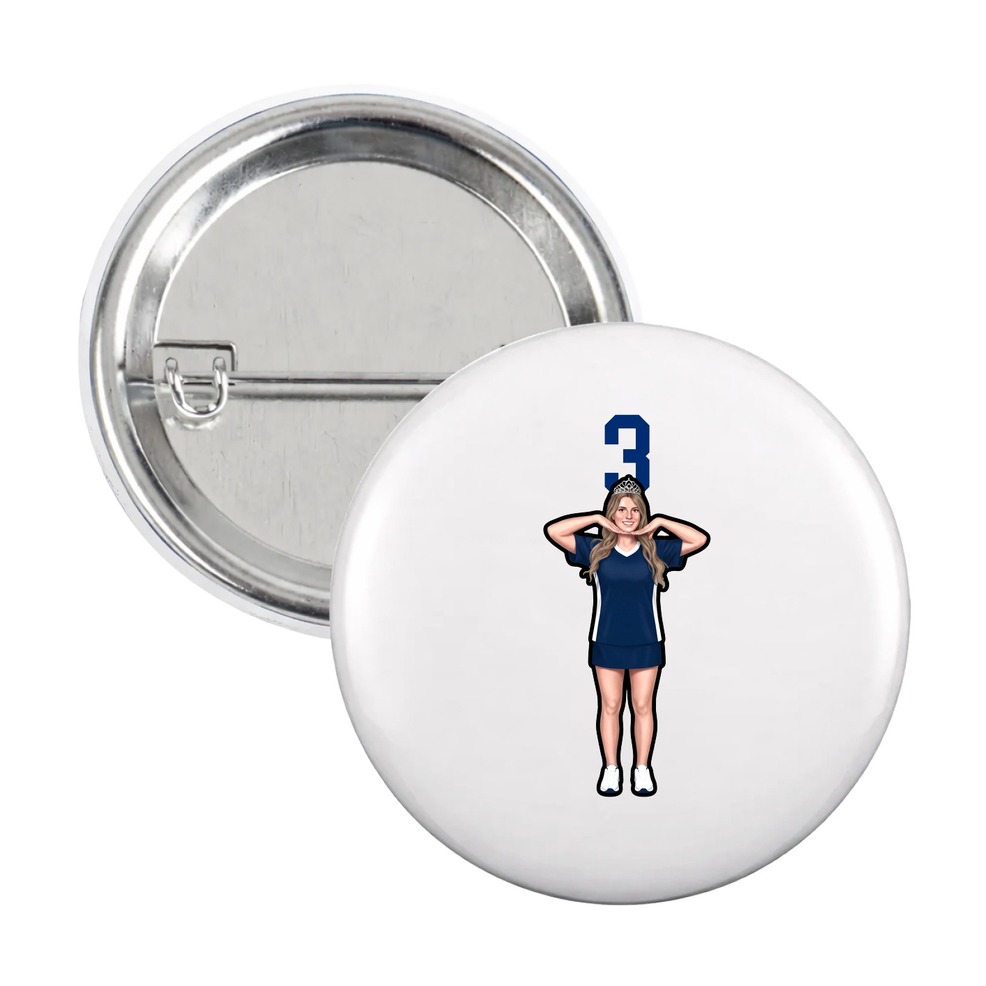 Game Day Button — Number Top in White