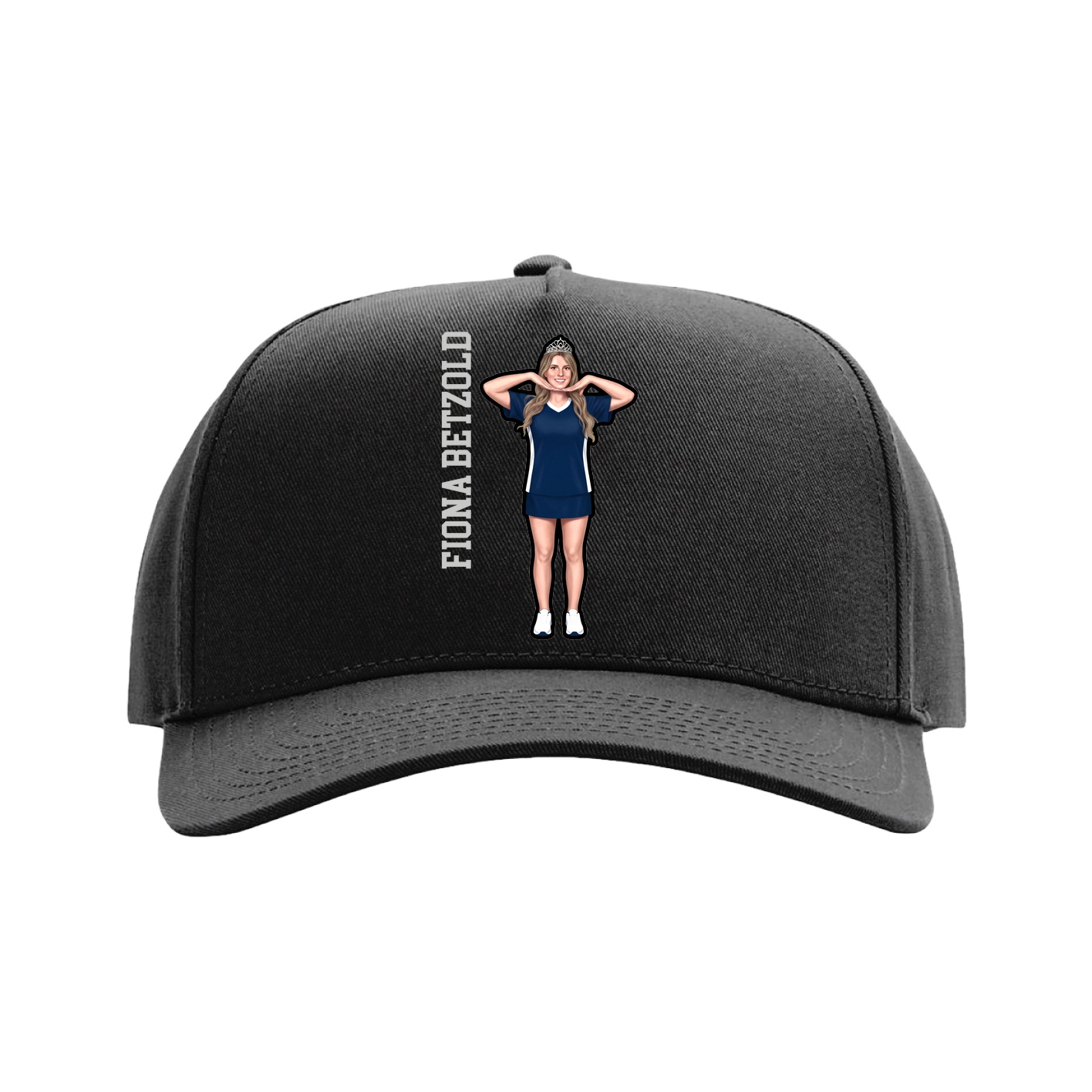 Full Fabric Five-Panel Champ Cap — Name Vertical in Black
